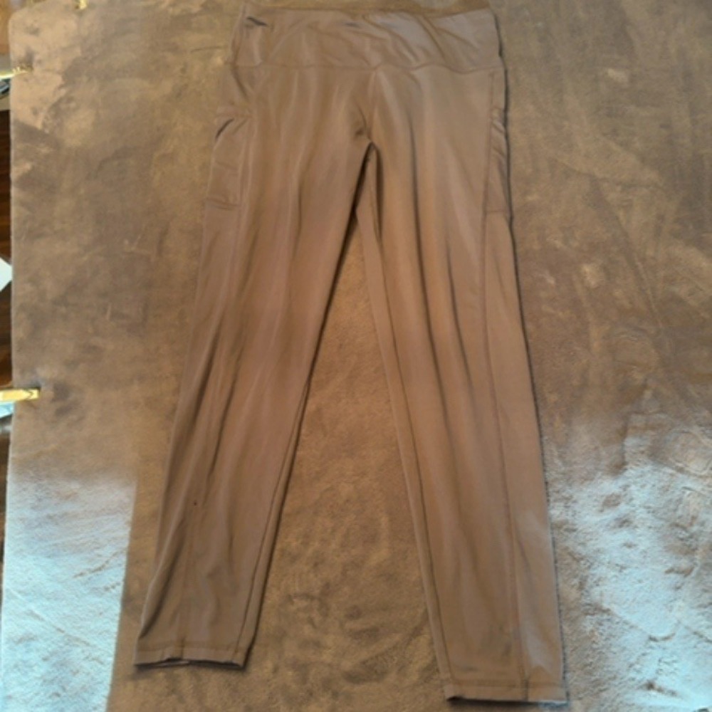 Unknown Leggings Womens Large Brown High Rise Side Pockets Athletic Yoga Active